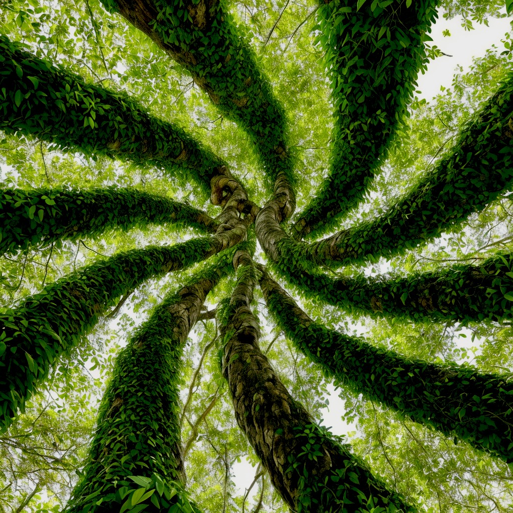 Nature’s Intricate Ballet: The Enchanting Dance of Leaves and Trunk